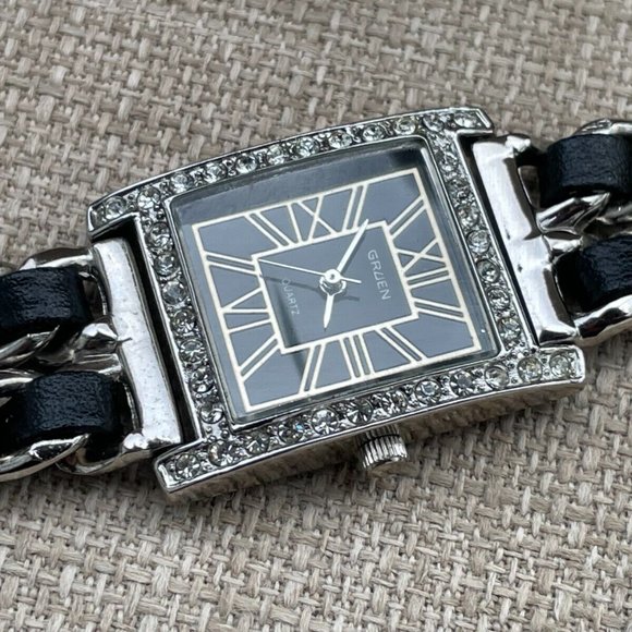 Gruen Ladies Wristwatch Black Leather Silver Tone Quartz Women Watch main image 10